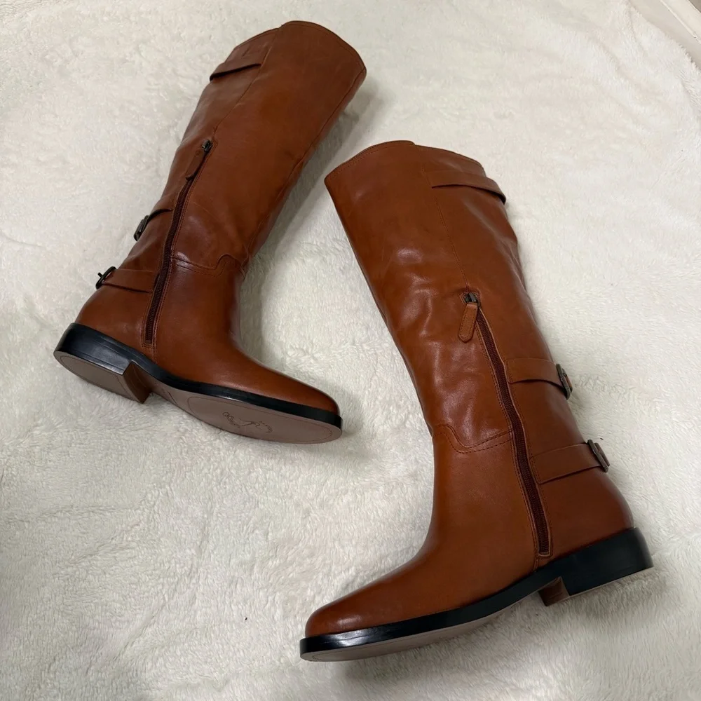 Franco Sarto Padova Brown Leather Knee High Zip Up Riding Boots - Sz 9.5M, NIB
